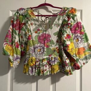 Vibrant Floral Puff Sleeve Blouse